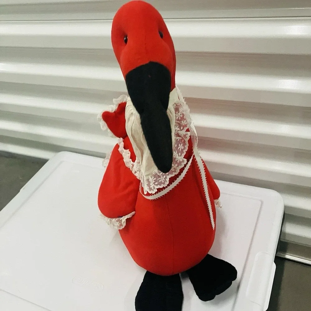 VTG Plush Porch Goose Door Stopper Decor Red Apron Prairie Lace Trim Duck
